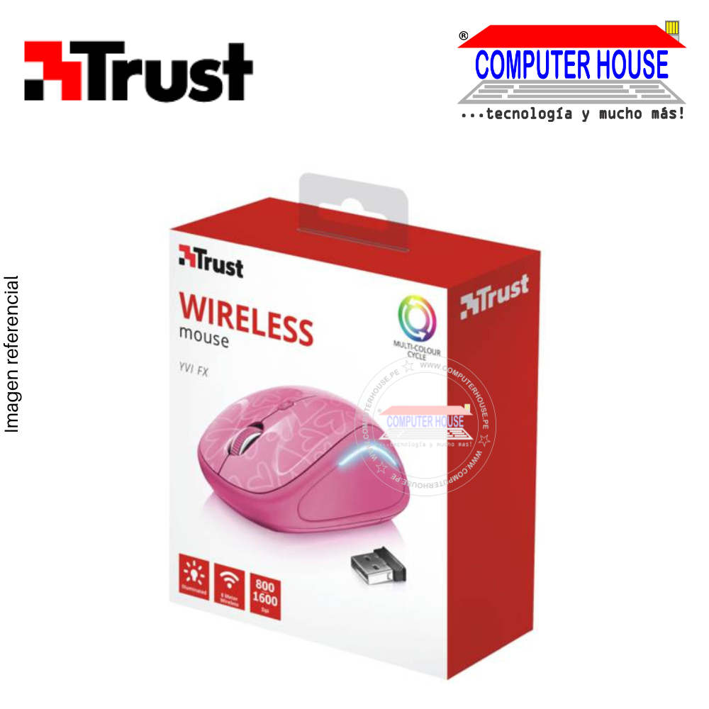 TRUST Mouse inalámbrico YVI FX Rosado conexión USB.
