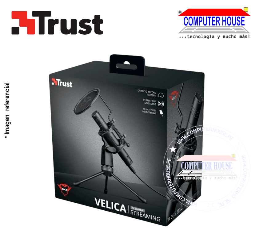 Micrófono Streaming TRUST Velica GXT 241, con filtro de rejilla, Conexión USB-A.