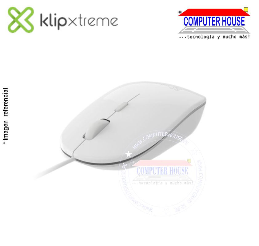 KLIP XTREME Mouse alámbrico Óptico KMO-201WH Klear conexión USB.