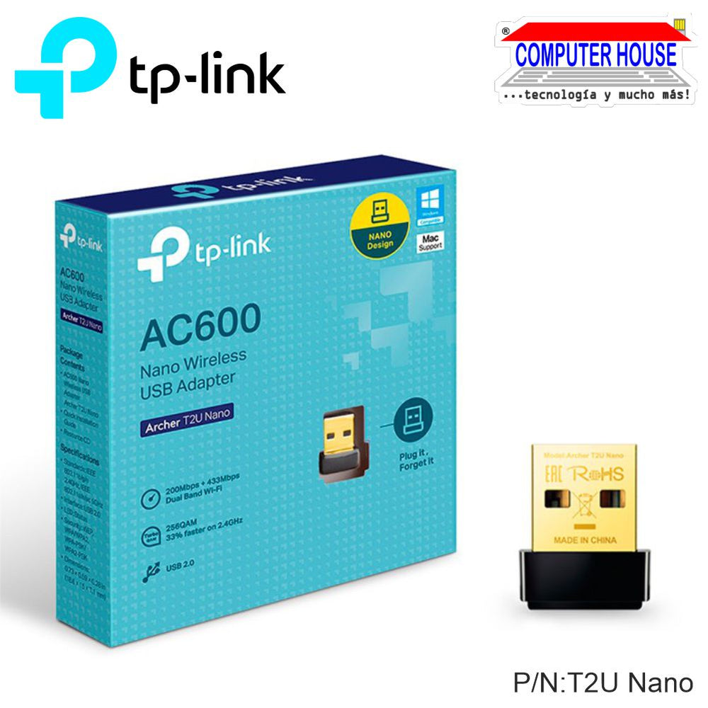Adaptador WiFi USB TP-LINK Archer T2U Nano USB doble banda AC600 2.4GHz y 5GHz