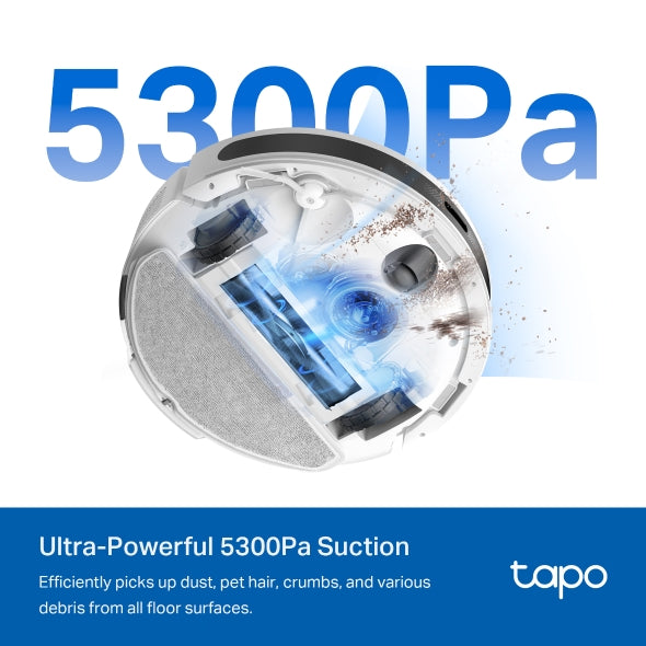 Aspiradora Robot TAPO RV20 Max, Limpieza personalizada, Potencia de Succión de 5300Pa, Sistema de navegación MagSlim™ LiDAR, Control por Voz y App.