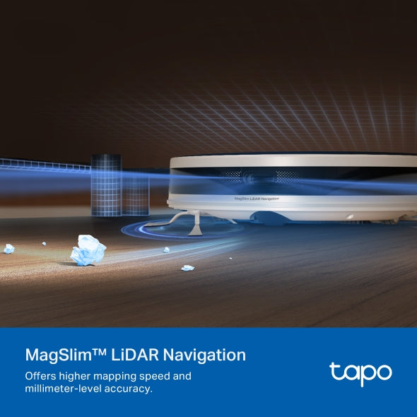 Aspiradora Robot TAPO RV20 Max, Limpieza personalizada, Potencia de Succión de 5300Pa, Sistema de navegación MagSlim™ LiDAR, Control por Voz y App.