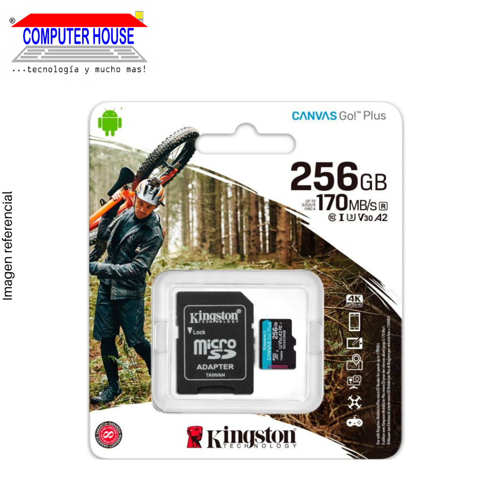 KINGSTON 256GB MicroSD memory, Canvas Go Plus, with SD adapter, 170Mb/s.