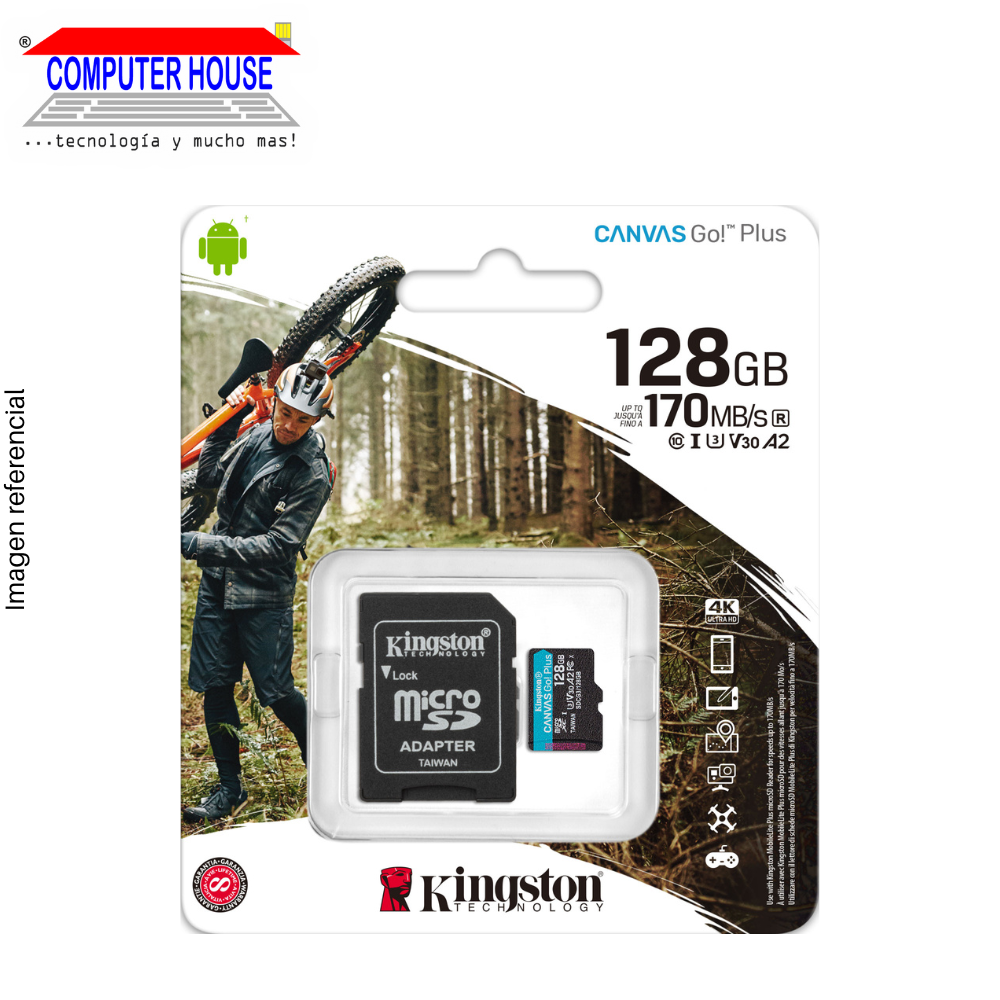 KINGSTON 128GB MicroSD memory, Canvas Go Plus, with SD adapter, 170Mb/s.