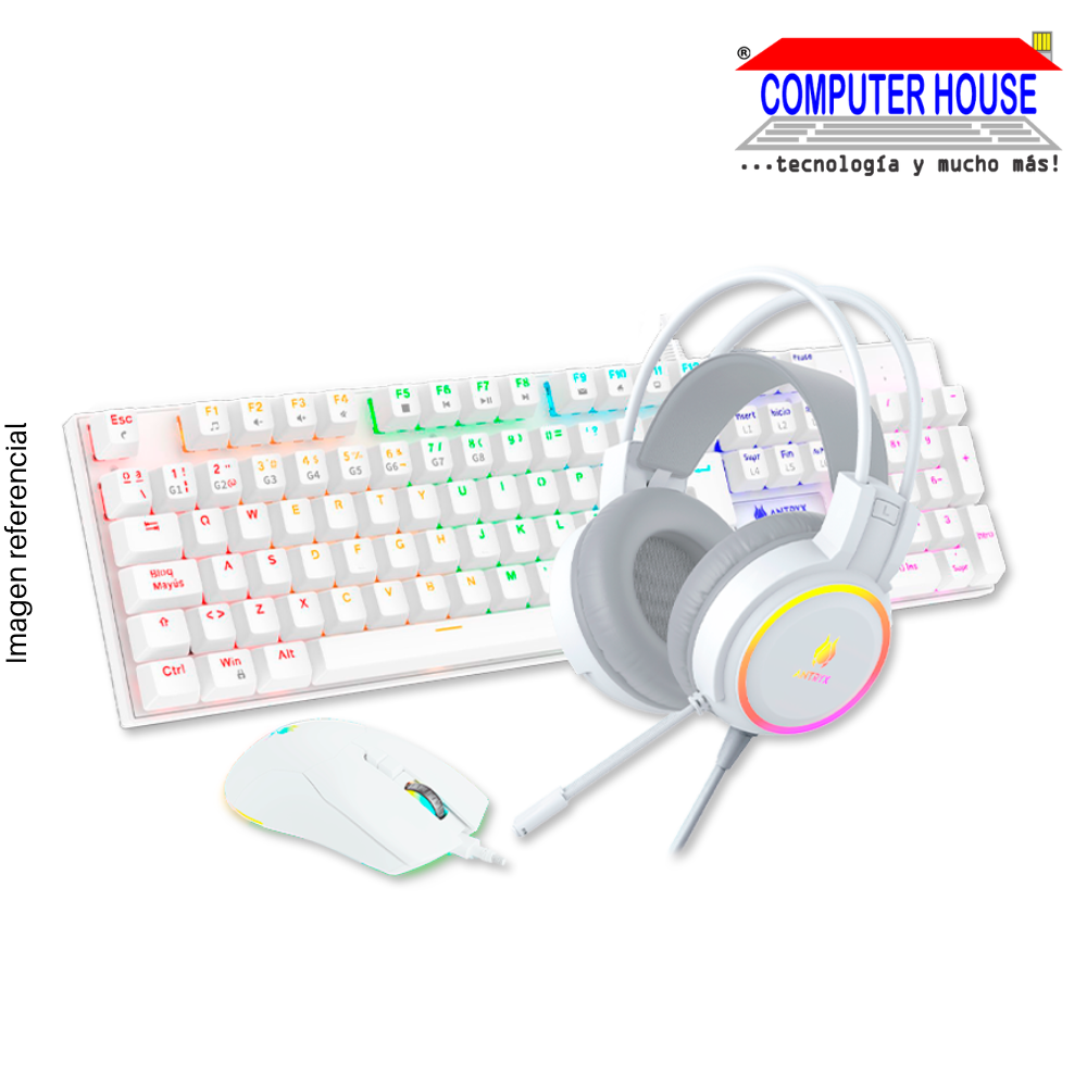 KIT GAMING AUDIFONO + TECLADO + MOUSE ANTRYX GC-3100 X3 WHITE, RED SWITCH(AGC-3100X3WRE-SP)