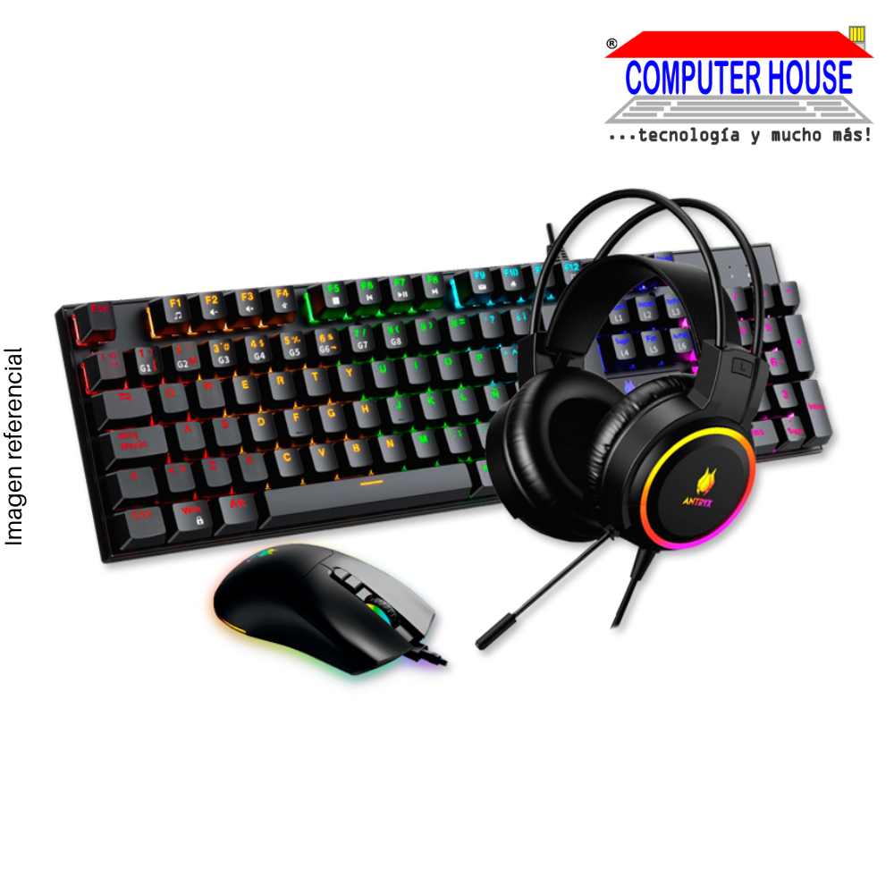 KIT GAMING AUDIFONO + TECLADO + MOUSE ANTRYX GC-100 x3 BLACK, BLUE SWITCH(AGC-3100X3KBL-SP)