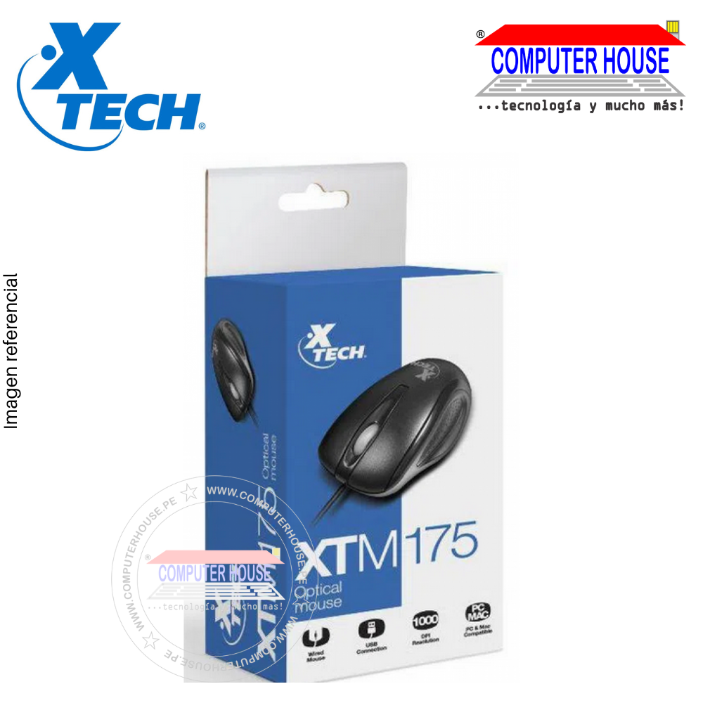 XTECH Mouse alámbrico  XTM175 3 botones conexión USB.