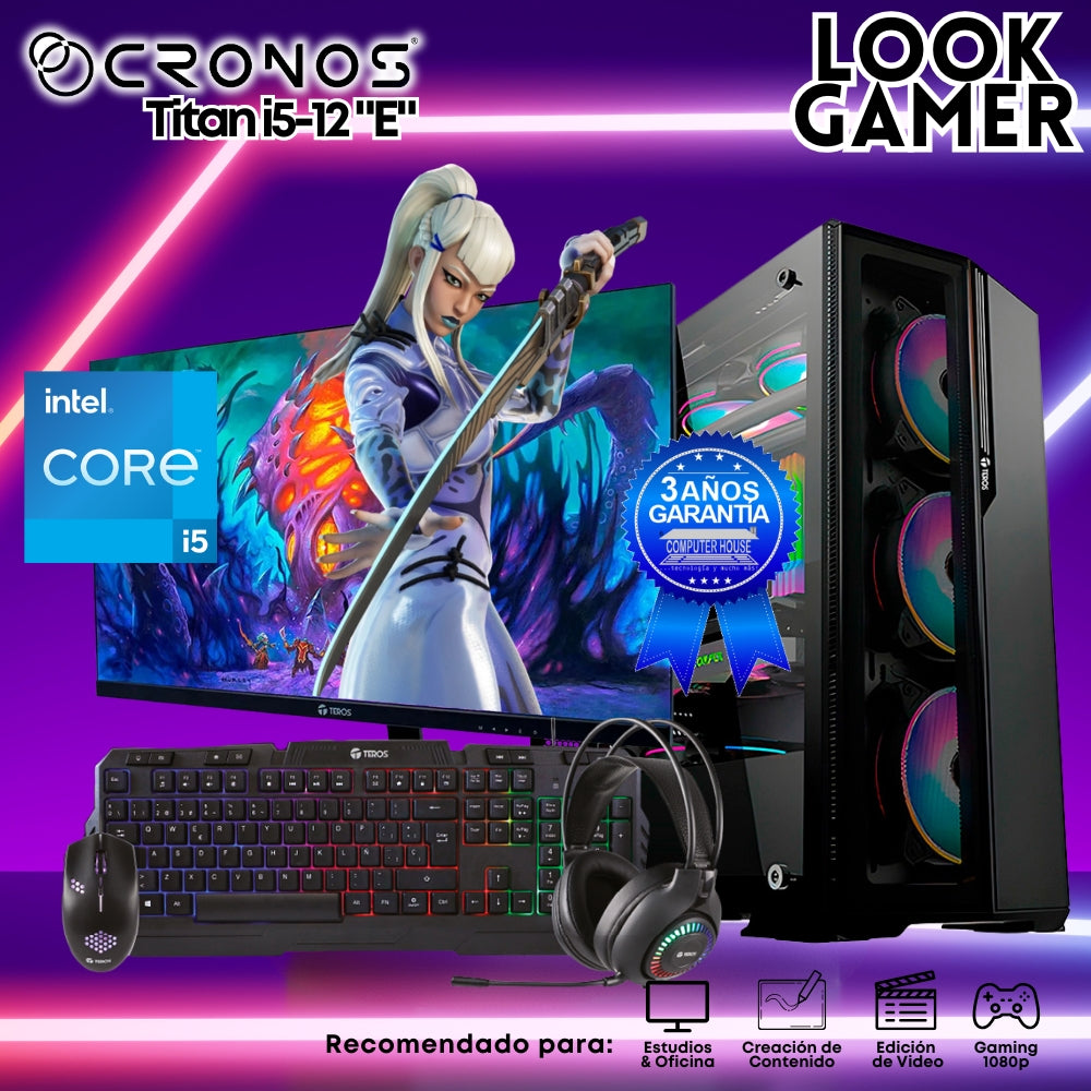 PC Look Gamer CRONOS Titan i5-12 "E", RAM 16GB, SSD 500GB, Monitor 24″ FHD.