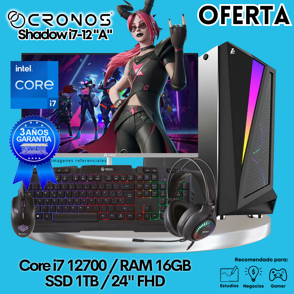 OFFER: PC Look Gamer CRONOS Shadow i7-12700, 16GB RAM, 1TB SSD, 24″ FHD Monitor.