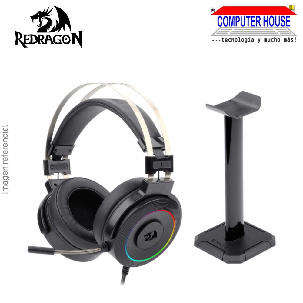 REDRAGON H320 Lamia Wired Headset, 7.1 Sound, Includes Stand, RGB, Black.