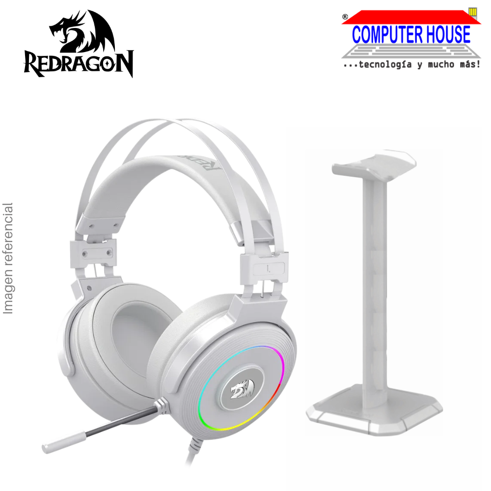 REDRAGON H320W Lamia Wired Headset, 7.1 Sound, Includes Stand, RGB, White.