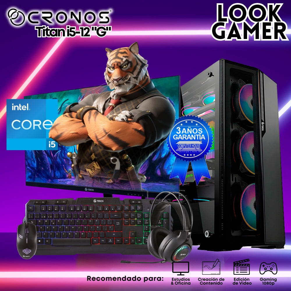 PC Look Gamer CRONOS Titan i5-12 "G", RAM 16GB, SSD 1TB, Monitor 27″ FHD.