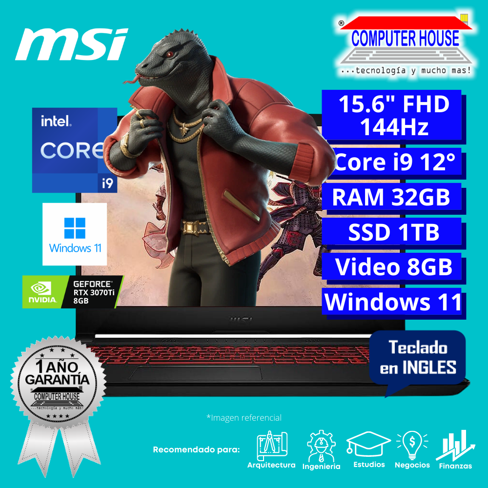 Laptop MSI Katana GF66, Core i9-12900H, RAM 32GB, SSD 1TB, Video RTX3070Ti 8GB, 15.6