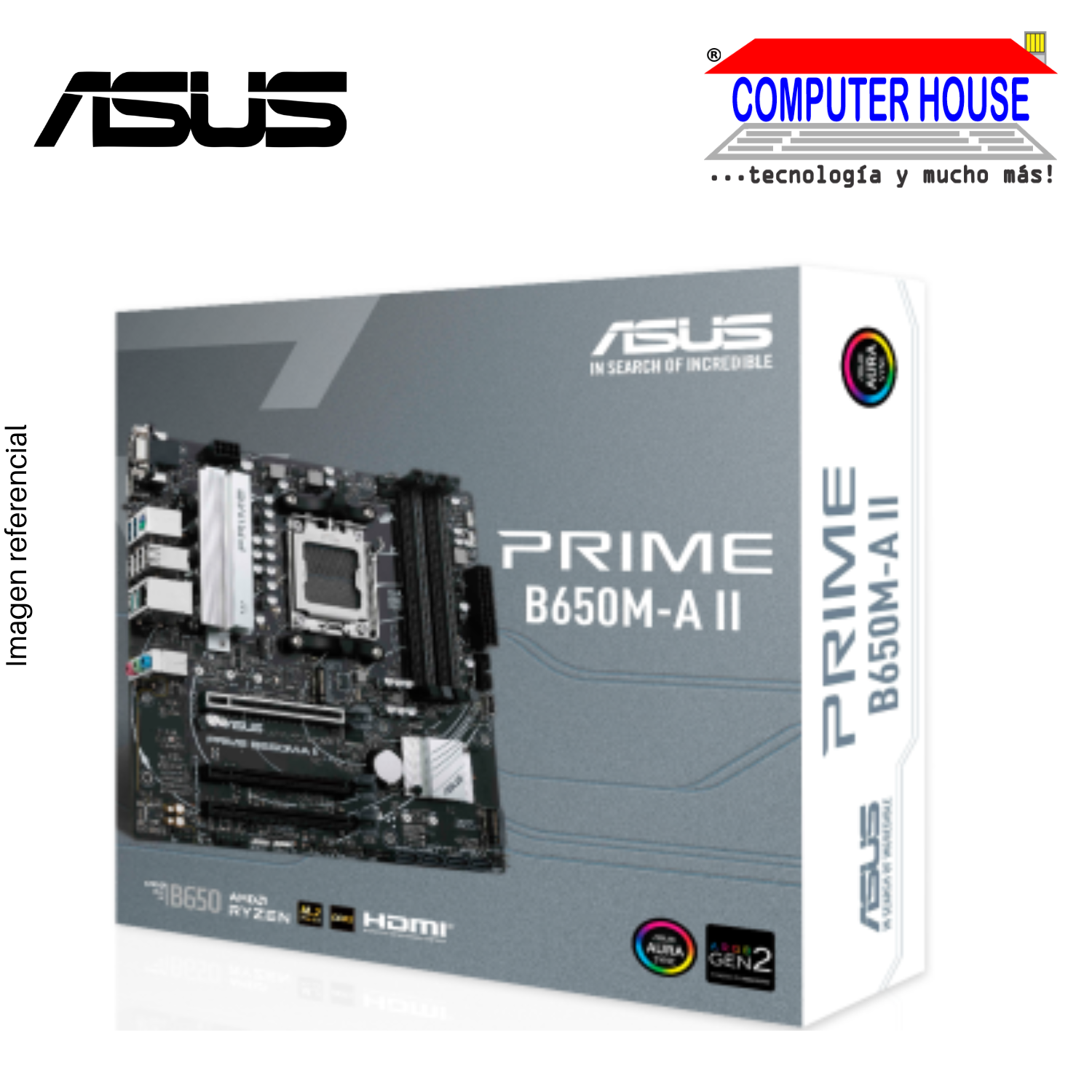 ASUS PRIME B650M-A II motherboard, AMD B650 chipset, AM5 socket. Supports AMD Ryzen 7000, 8000, and 9000 Series processors. 
