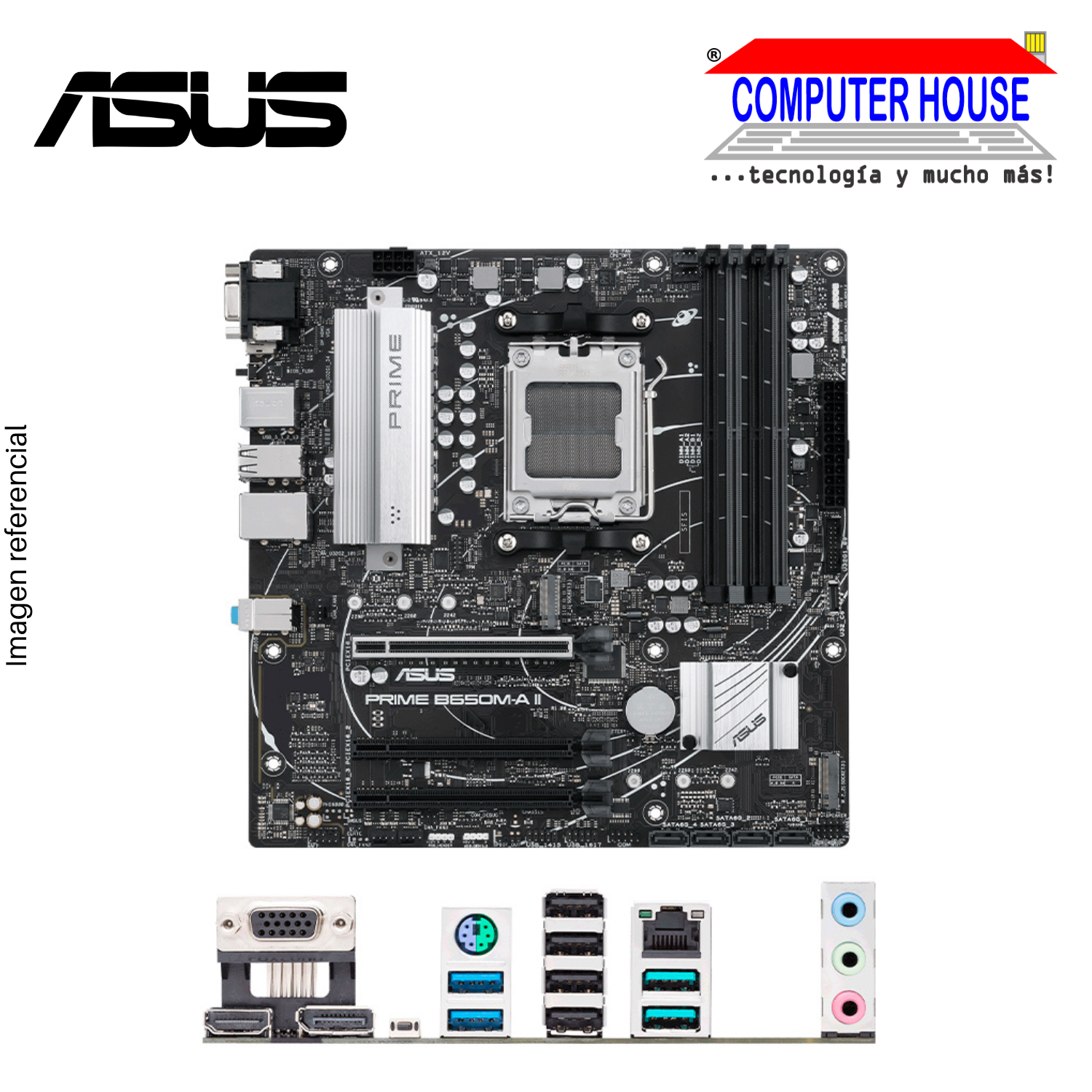 ASUS PRIME B650M-A II motherboard, AMD B650 chipset, AM5 socket. Supports AMD Ryzen 7000, 8000, and 9000 Series processors. 