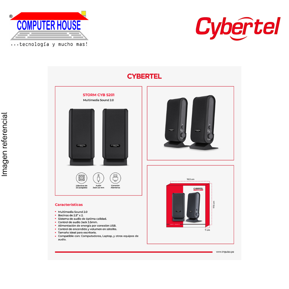 Parlantes 2.0 Cybertel S201 Storm, RMS: 6W, USB + 3.5mm.