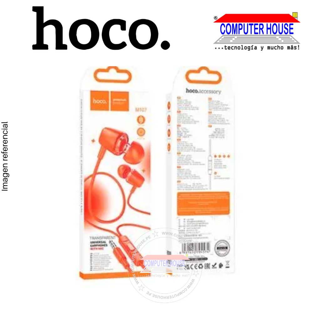 Transparent Universal Earphones Hoco M107 Naranja