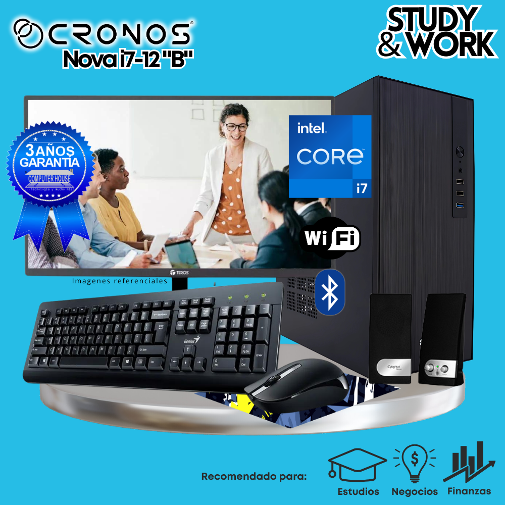 PC CRONOS Nova i7-12 "B", RAM 16GB, SSD 500GB, Monitor 24″ FHD, Wi-Fi & Bluetooth, Kit Teclado + Mouse, Parlantes o Audífono.