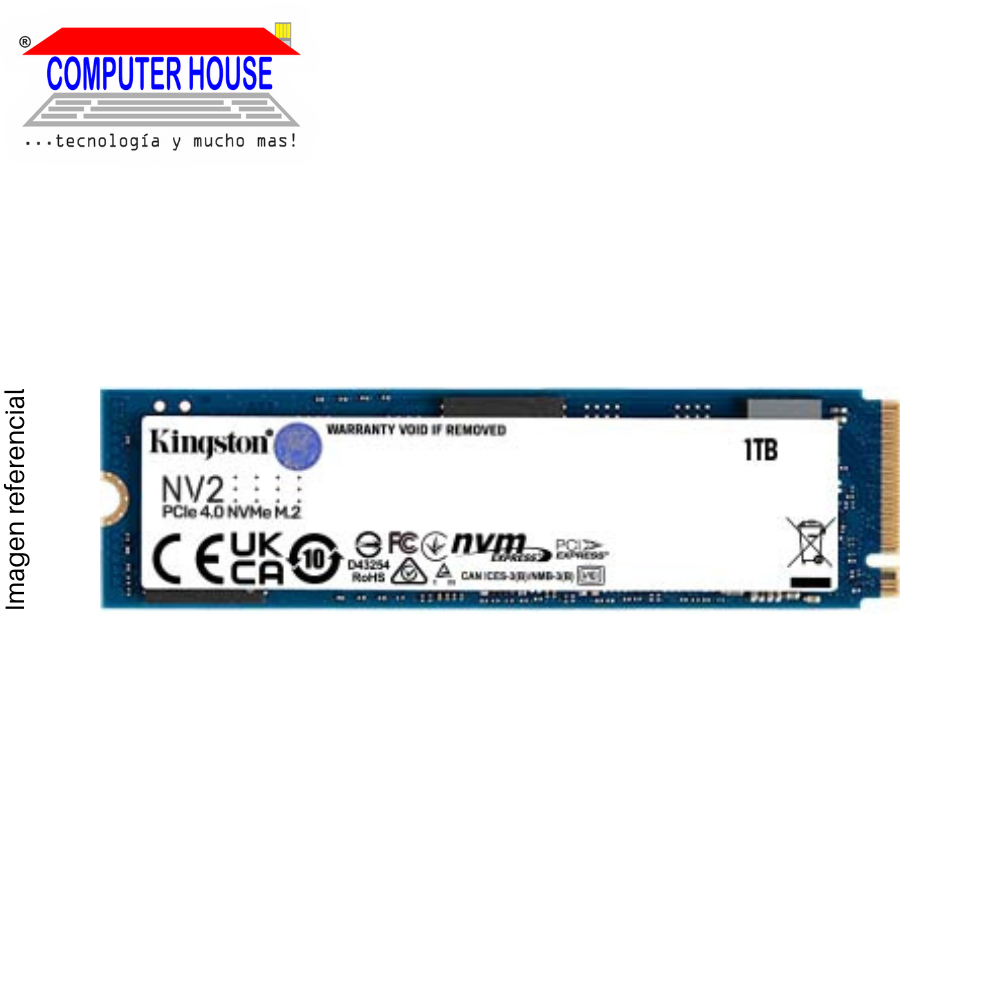 Disco Sólido SSD M.2 NVMe PCIe KINGSTON 1TB, NV2 (Lectura máxima 3500Mb/s, Escritura máxima 2100Mb/s).