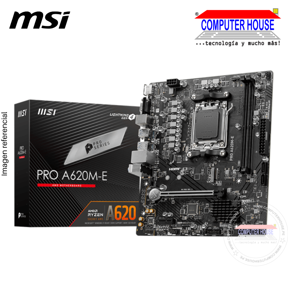 MSI PRO A620M-E Motherboard, AMD A620 Chipset, Socket AM5, HDMI, VGA, mATX