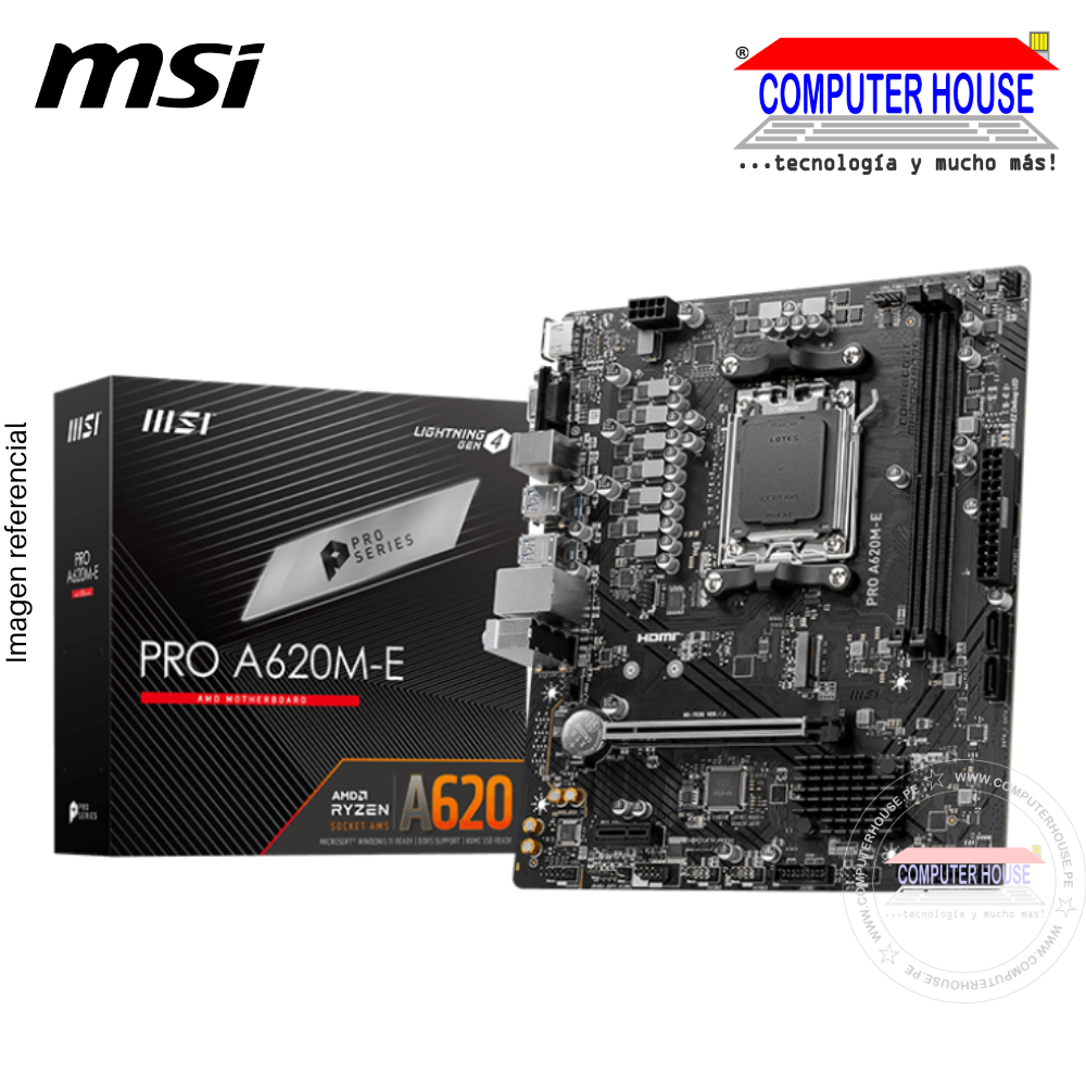 MSI  Motherboard PRO A620M-E, Chipset AMD A620, Socket AM5, HDMI, VGA, mATX (MB MSI A620M-E PRO)