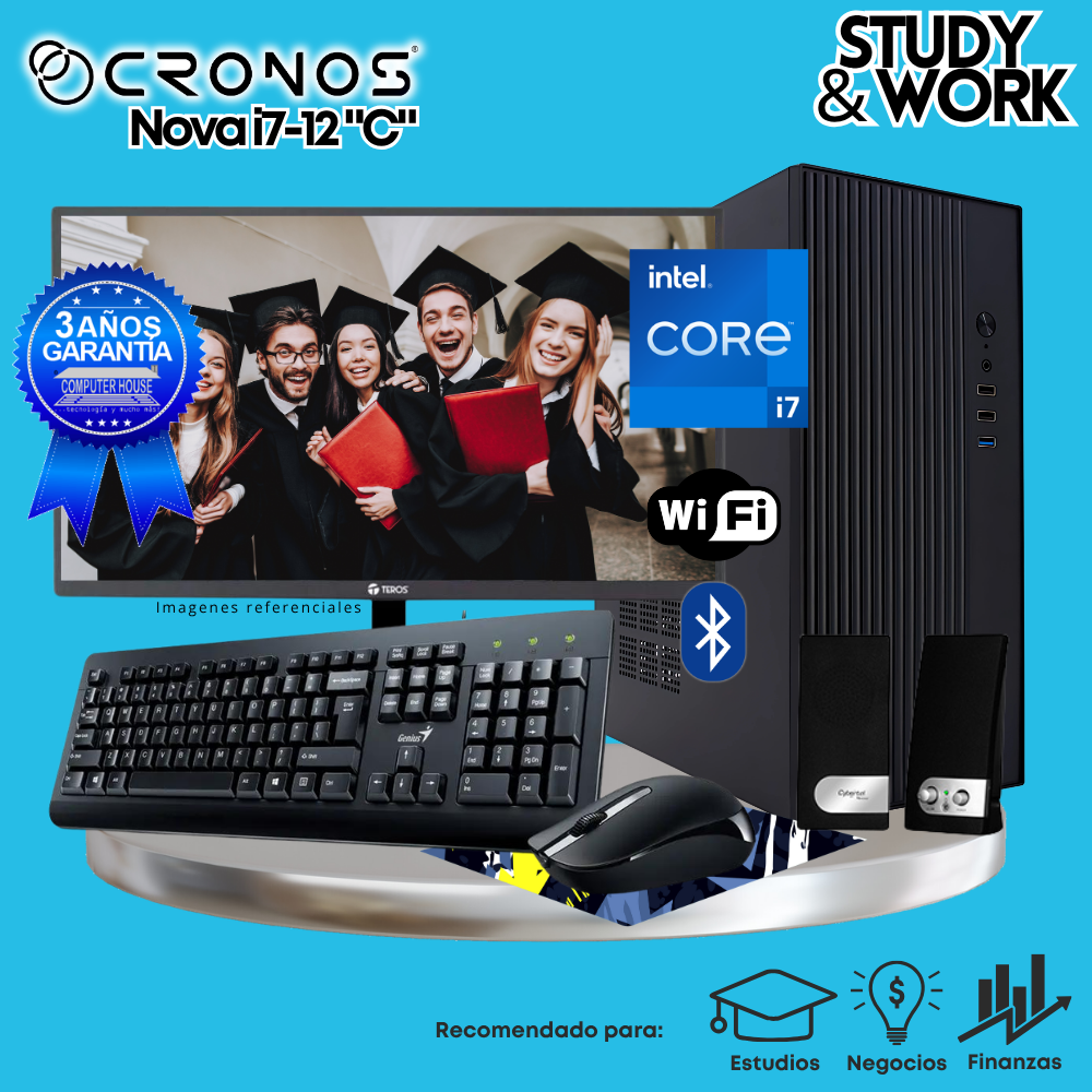 PC CRONOS Nova i7-12 "C", RAM 16GB, SSD 1TB, Monitor 24″ FHD, Wi-Fi & Bluetooth, Kit Teclado + Mouse, Parlantes o Audífono.