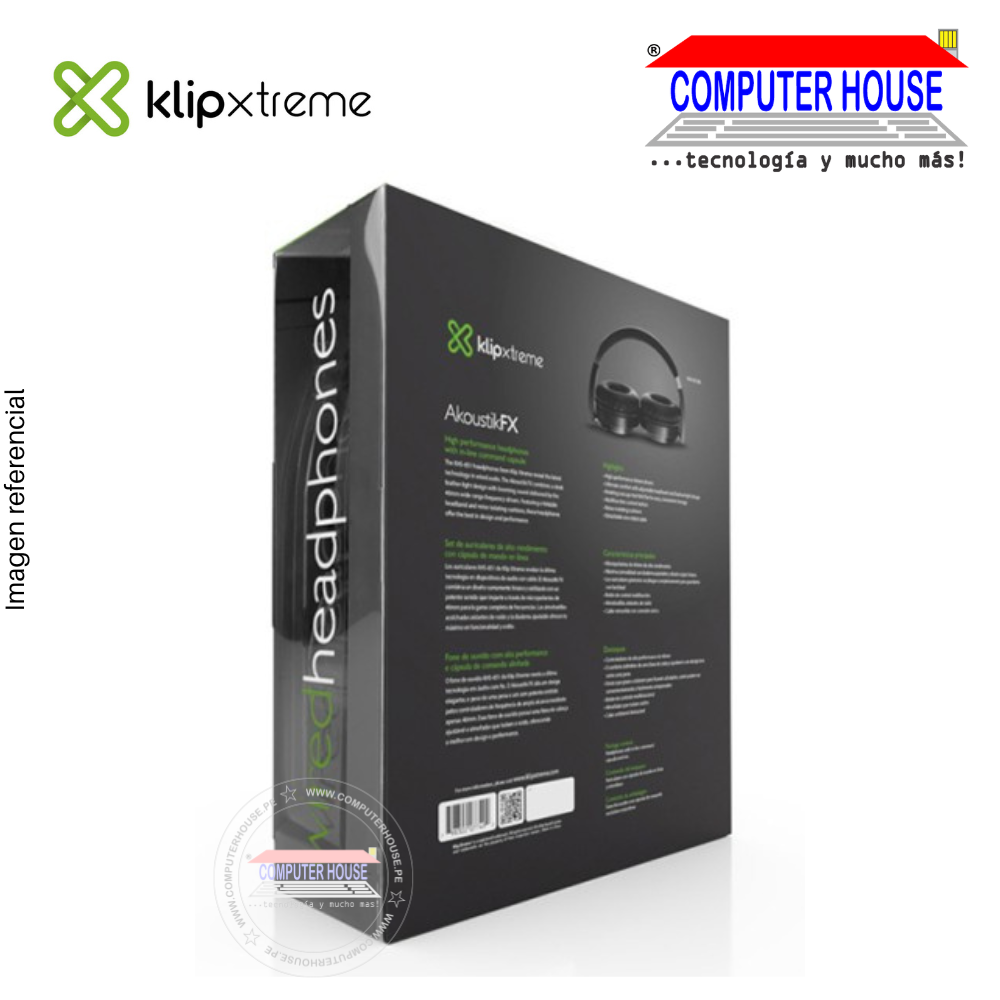 KLIP XTREME AKOUSTIKFX earphones, with microphone, cable connection, volume control, soft black ear cushions