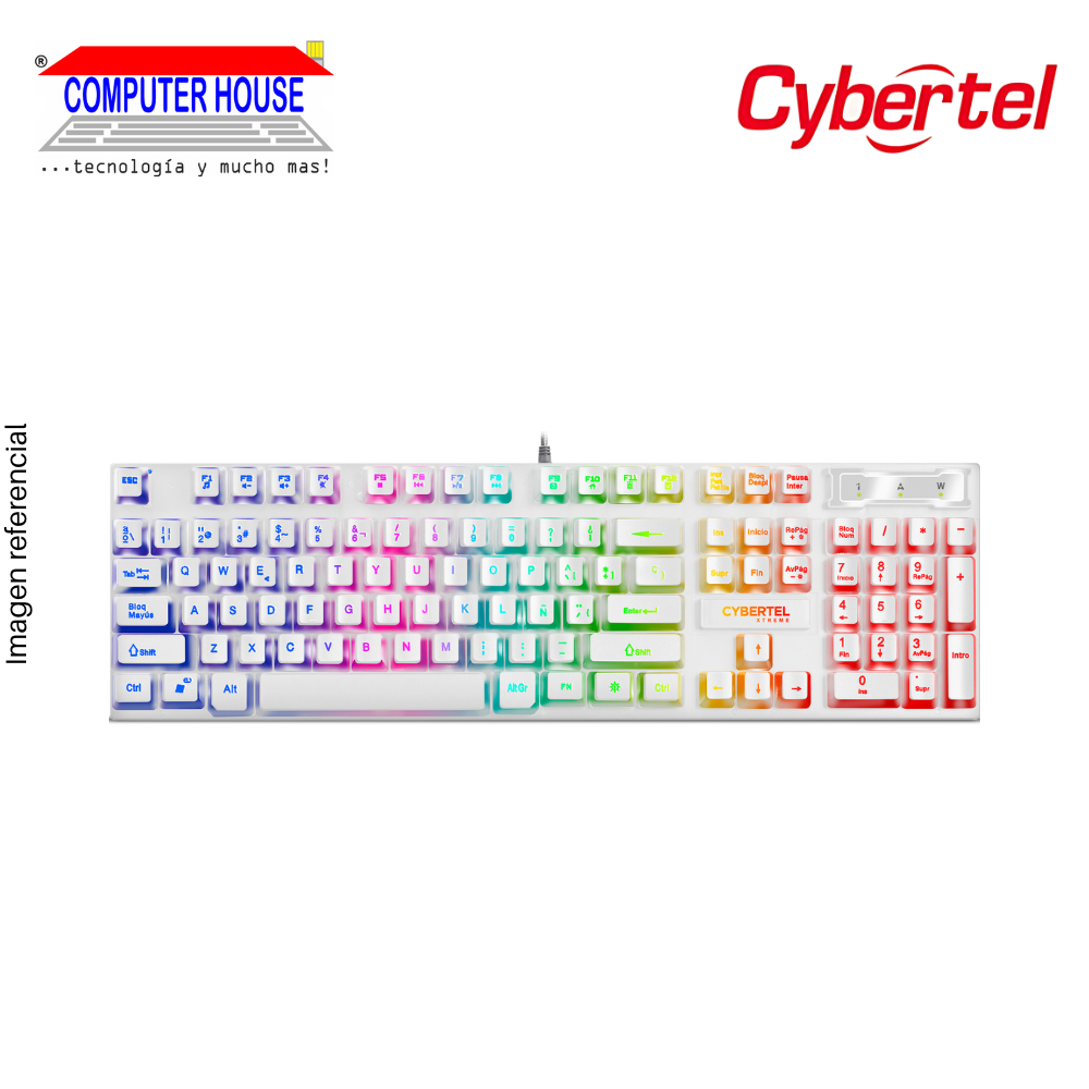 Teclado Gamer Alámbrico CYBERTEL Xtreme K505W, White, Conexión USB-A.