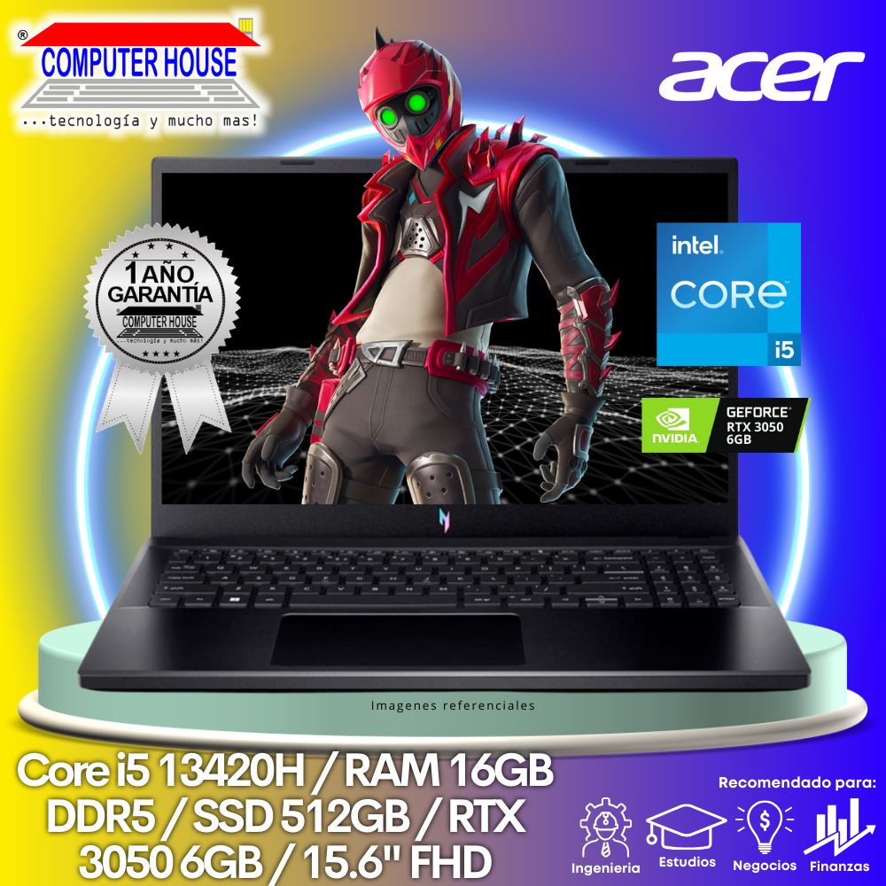 Laptop ACER Nitro V15, Core i5-13420H, RAM 16GB DDR5, SSD 512GB, Video RTX3050 6GB, 15.6