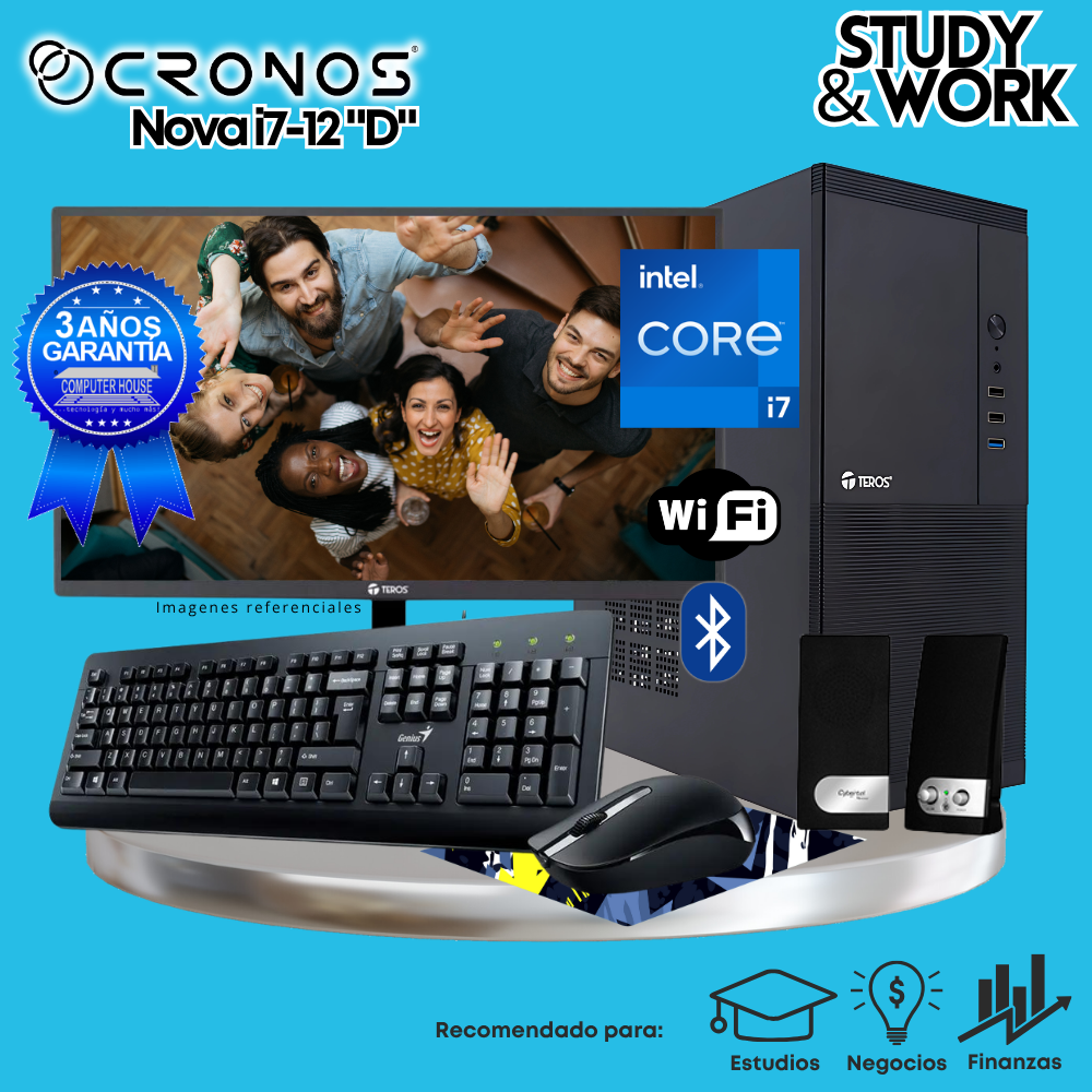 PC CRONOS Nova i7-12 "D", RAM 16GB, SSD 1TB, Monitor 27″ FHD, Wi-Fi & Bluetooth, Kit Teclado + Mouse, Parlantes o Audífono.