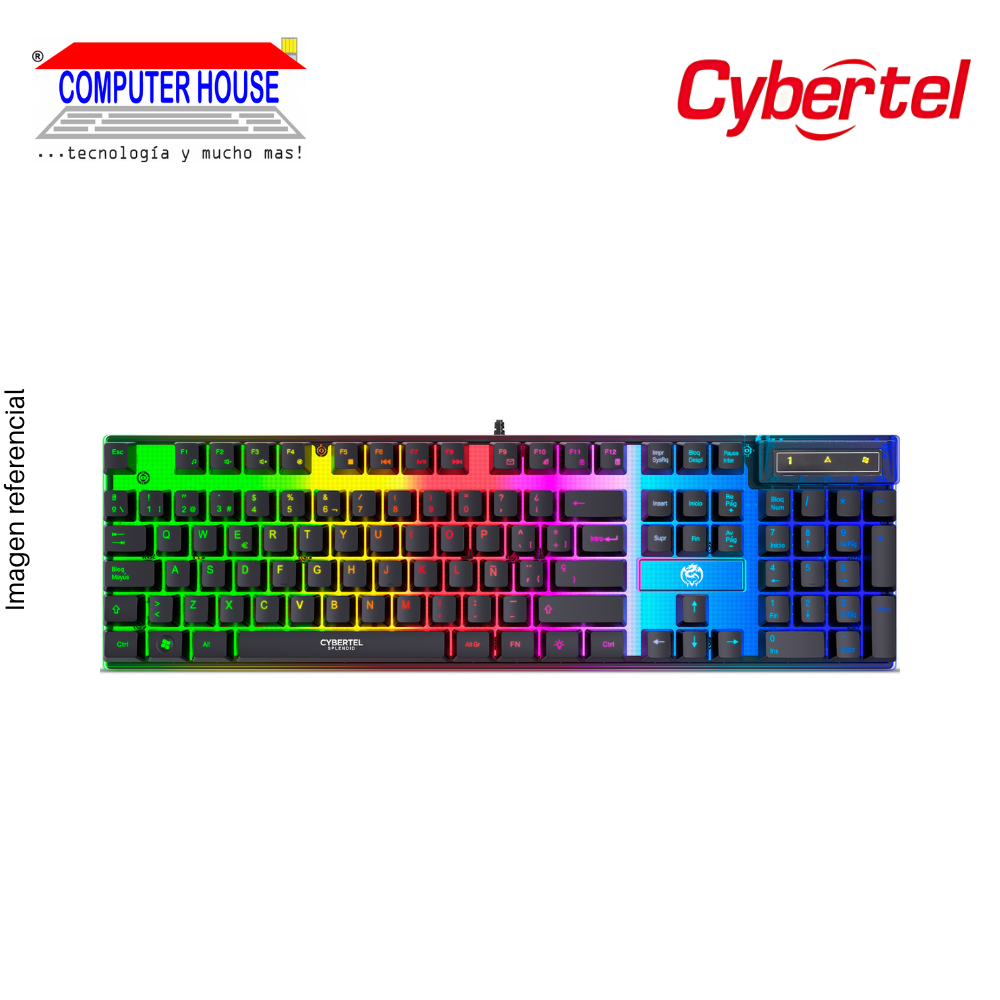 Teclado Gamer Alámbrico CYBERTEL Splendid K213, Conexión USB-A.