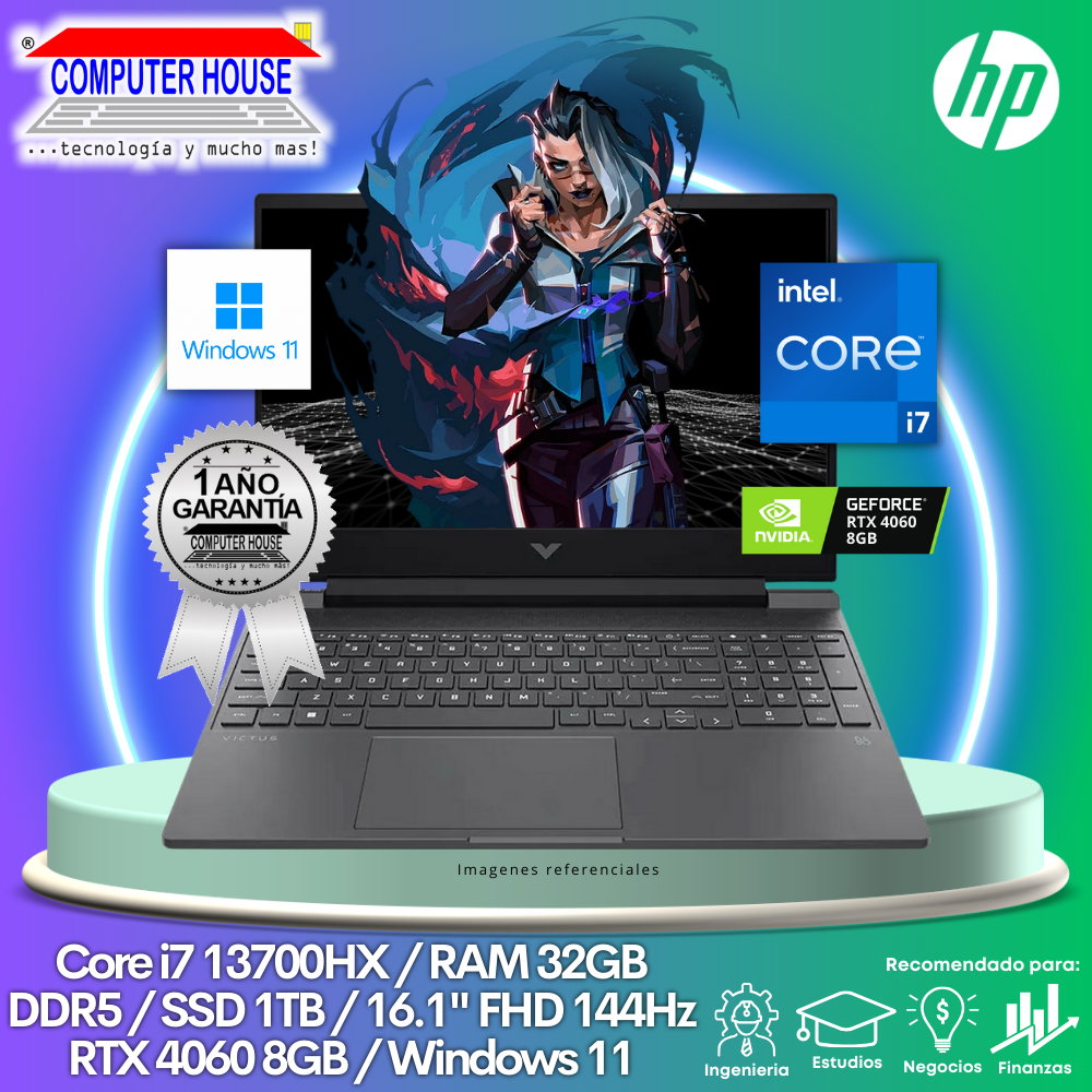 Laptop HP Victus 16, Core i7-13700HX, RAM 32GB DDR5, SSD 1TB, Video RTX4060 8GB, 16.1