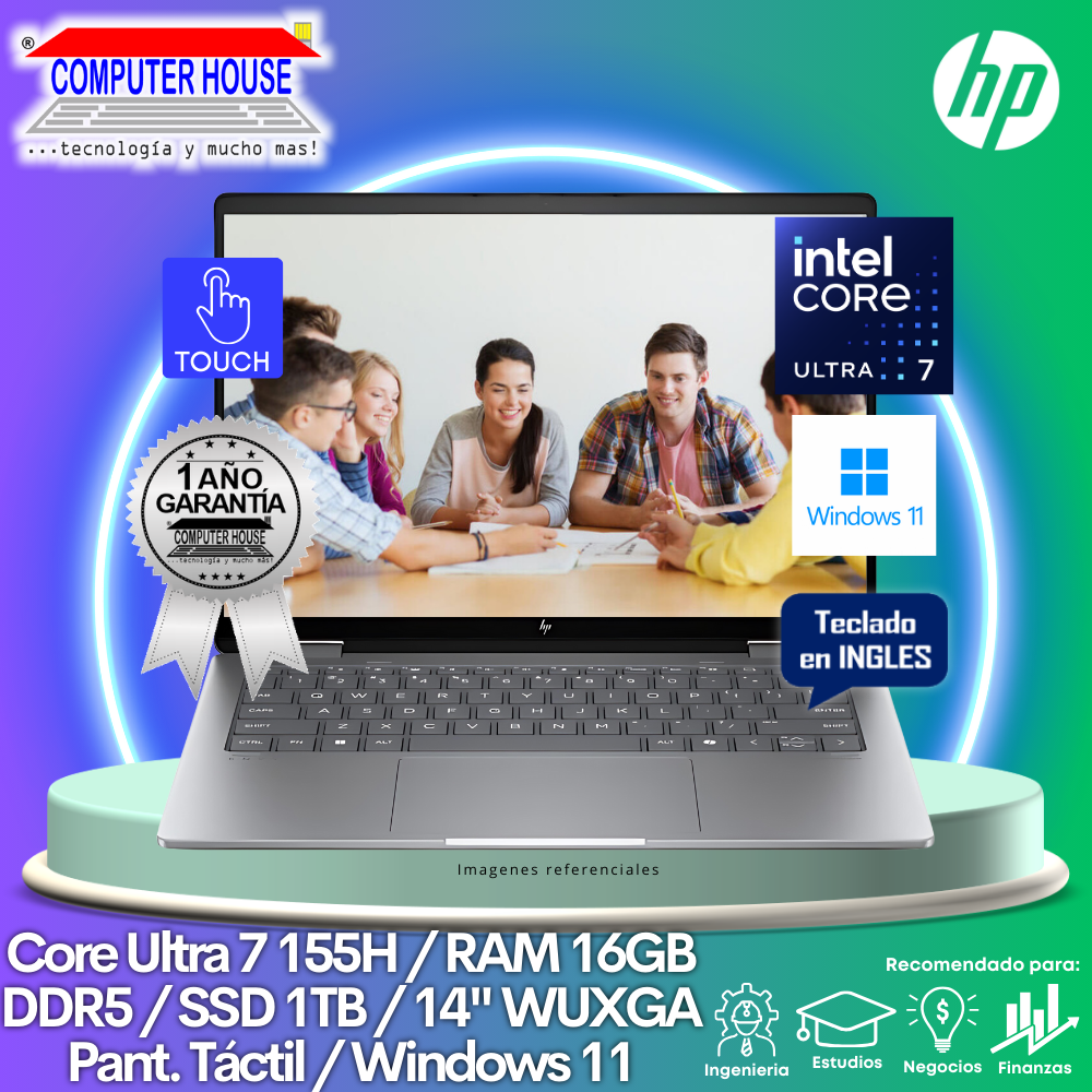 Laptop HP 14-FC0023DX, Core Ultra 7-155H, RAM 16GB DDR5, SSD 1TB, 14