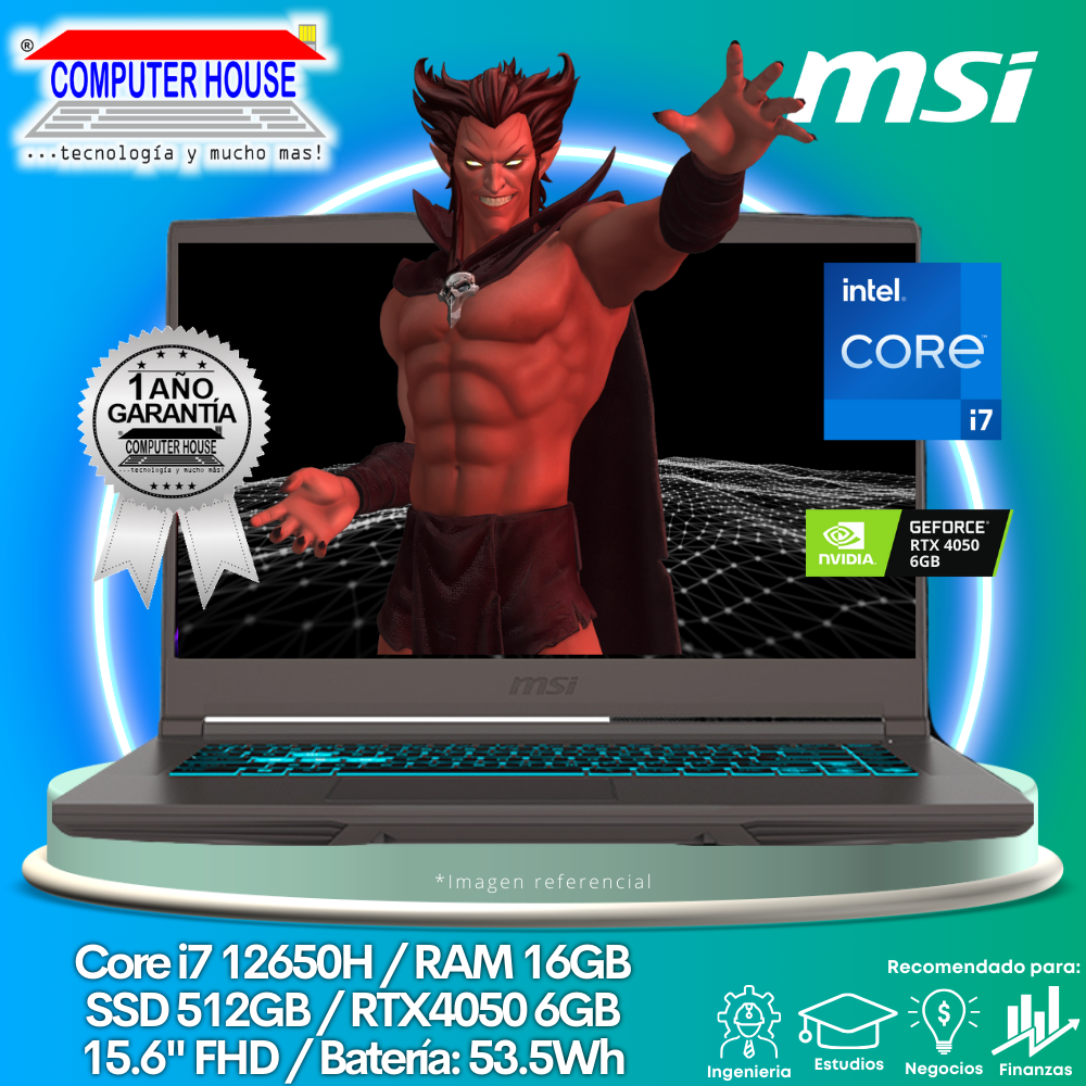 Laptop MSI Cyborg 15, Core i7-12650H, RAM 16GB, SSD 512GB, Video RTX4050 6GB, 15.6