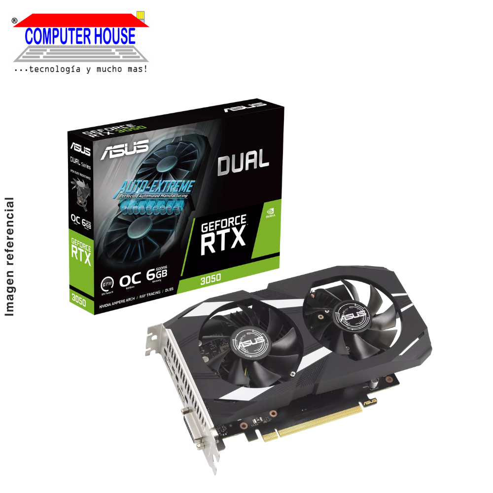 ASUS RTX3050 6GB Video Card, GDDR6, Dual OC, Nvidia GeForce, DisplayPort/HDMI/DVI, 128-Bits