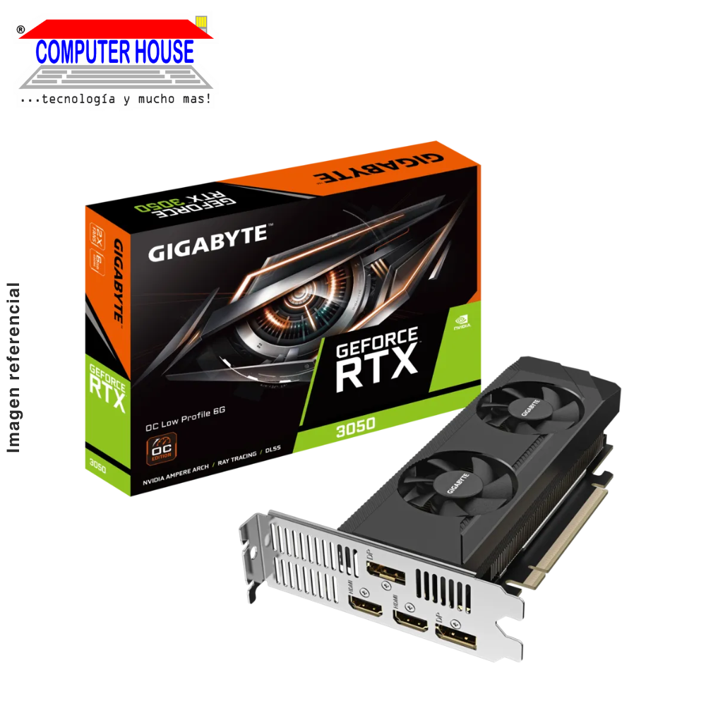 Tarjeta de Video GIGABYTE RTX3050 6GB, GDDR6, OC Low Profile, PCIe 4.0, HDMI/DiplayPort, 96 Bits.