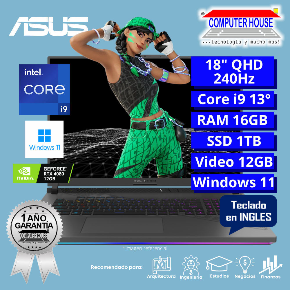 Laptop ASUS RogStrix G814JZ, Core i9-13980HX, RAM 16GB DDR5, SSD 1TB, Video RTX4080 12GB, 18