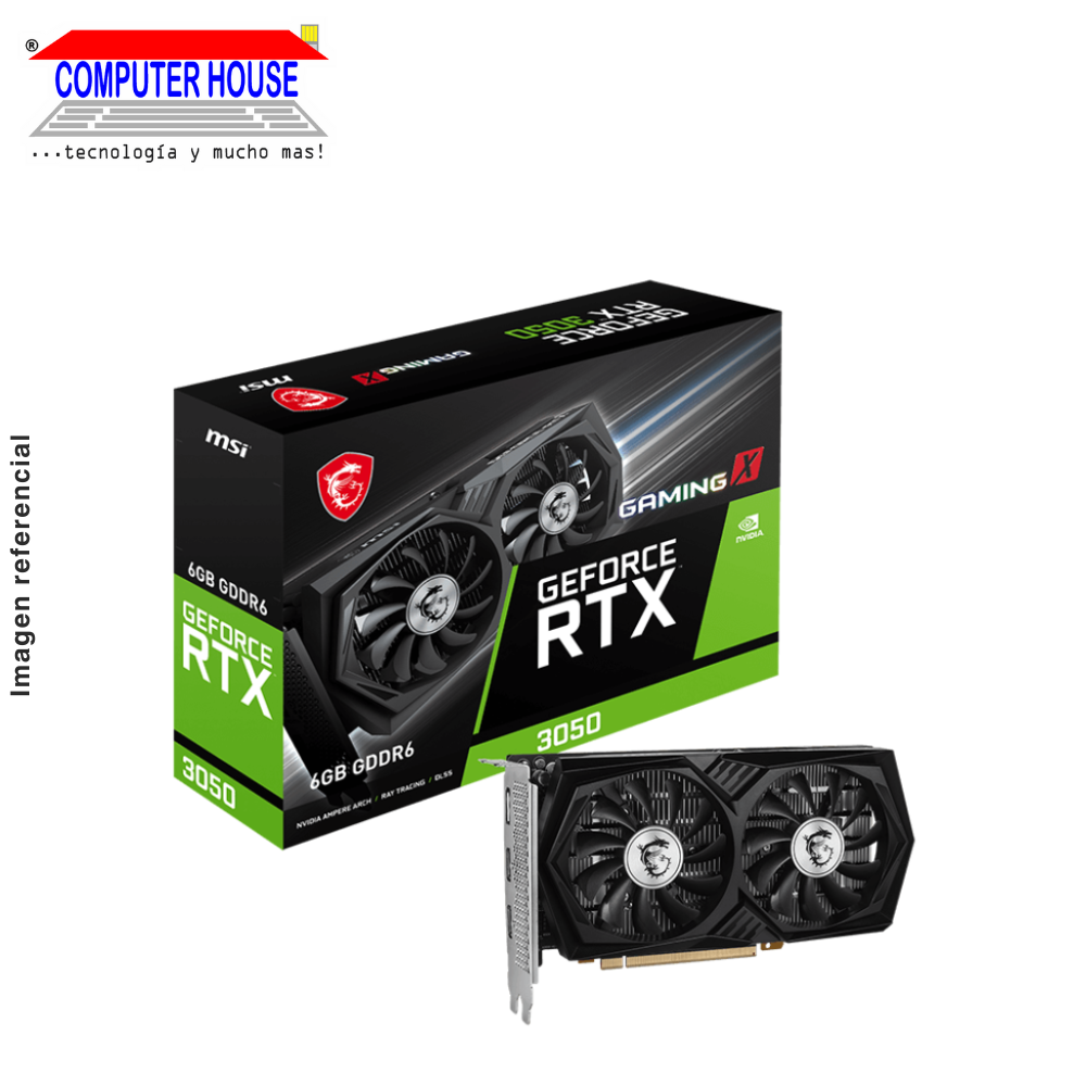 Tarjeta  de Video MSI RTX3050 6GB, GDDR6, GAMING X 6G, PCI-Express Gen 4.0, DisplayPort/HDMI, 96 Bits.