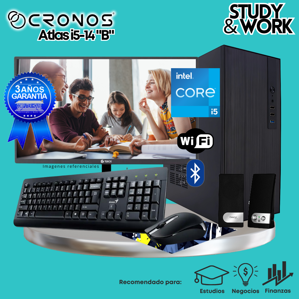 PC CRONOS Atlas i5-14 "B", RAM 16GB DDR5, SSD 1TB, Monitor 24″ FHD, Wi-Fi & Bluetooth, Kit Teclado + Mouse, Parlantes o Audífono.