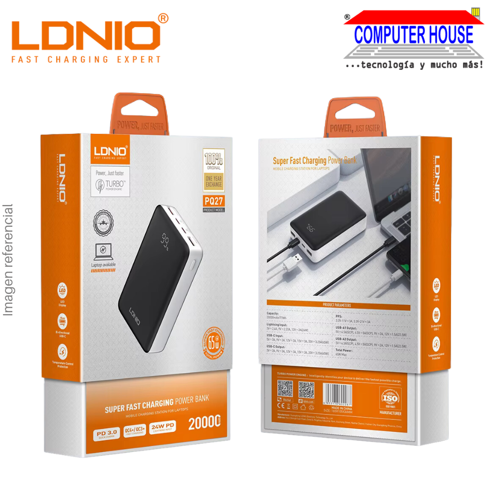 Power Bank LDNIO 20000 mAh PQ27 Fast Charge 65W - Black