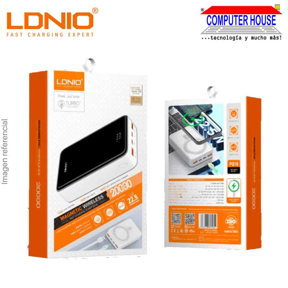 Power Bank LDNIO 20000 mAh PQ18 Wireless Charging 15W - Black