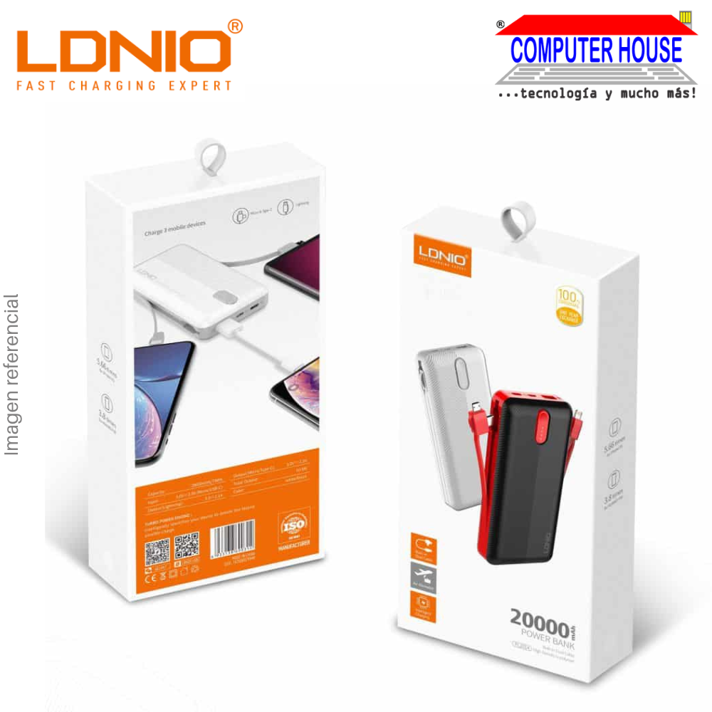 Power Bank LDNIO 20000 mAh PL2014 - Negro/Blanco