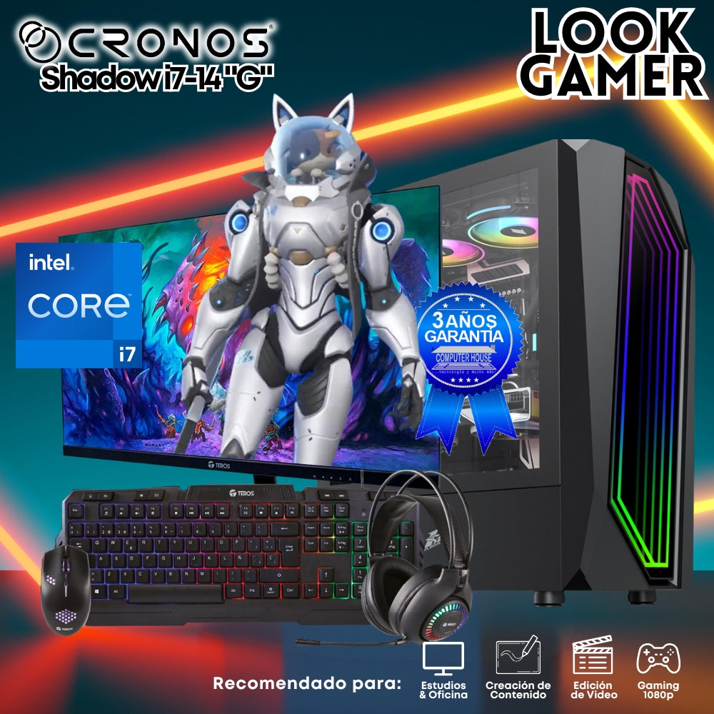 PC Look Gamer CRONOS Shadow i7-14 "G", RAM 16GB, SSD 1TB, Monitor 27″ FHD.
