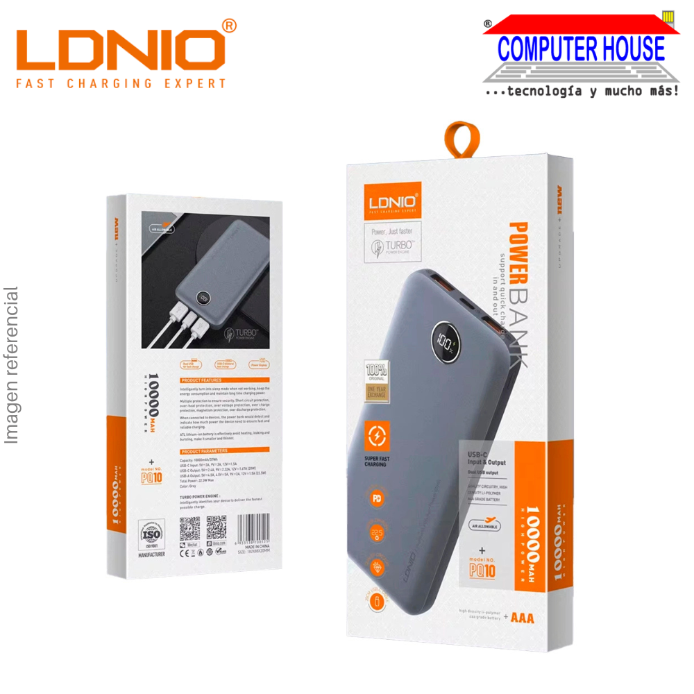 Power Bank LDNIO 10000 mAh PQ10 Fast Charge 22.5W - Gray