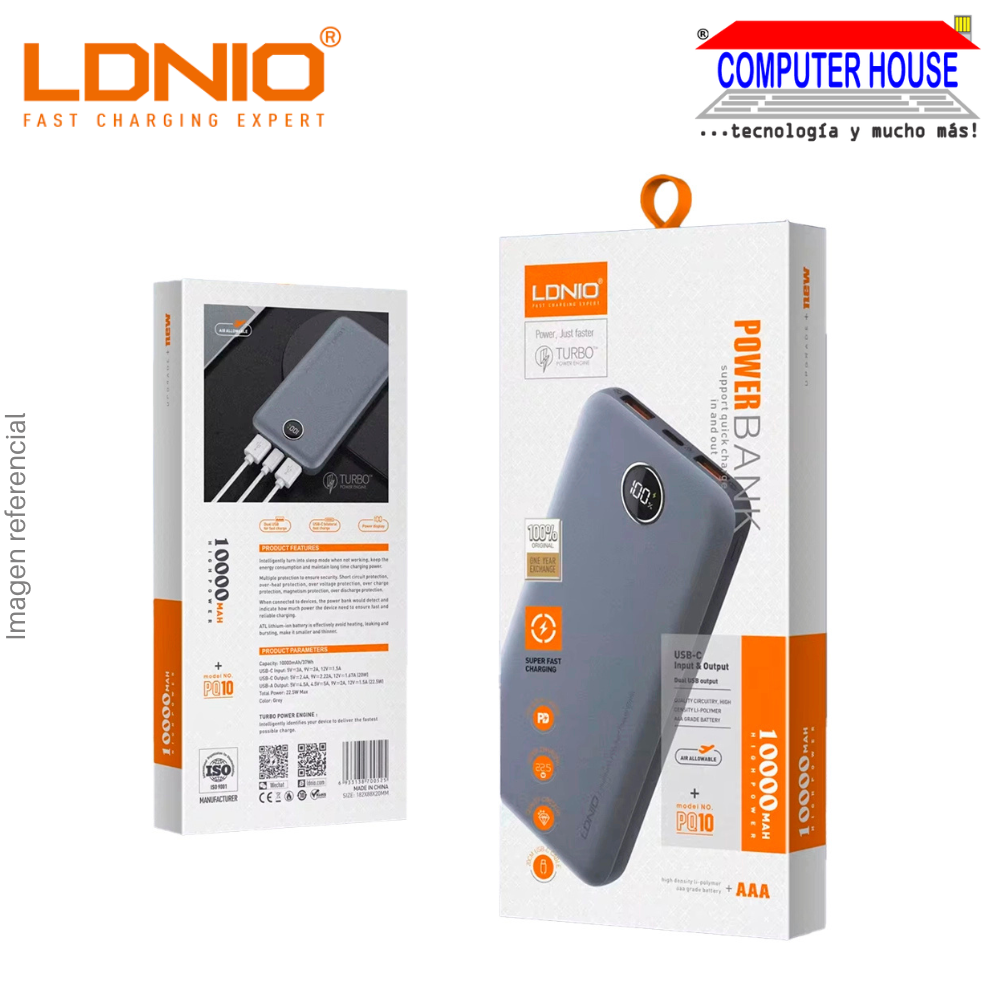 Power Bank LDNIO 10000 mAh PQ10 Carga rápida 22.5W - Gris