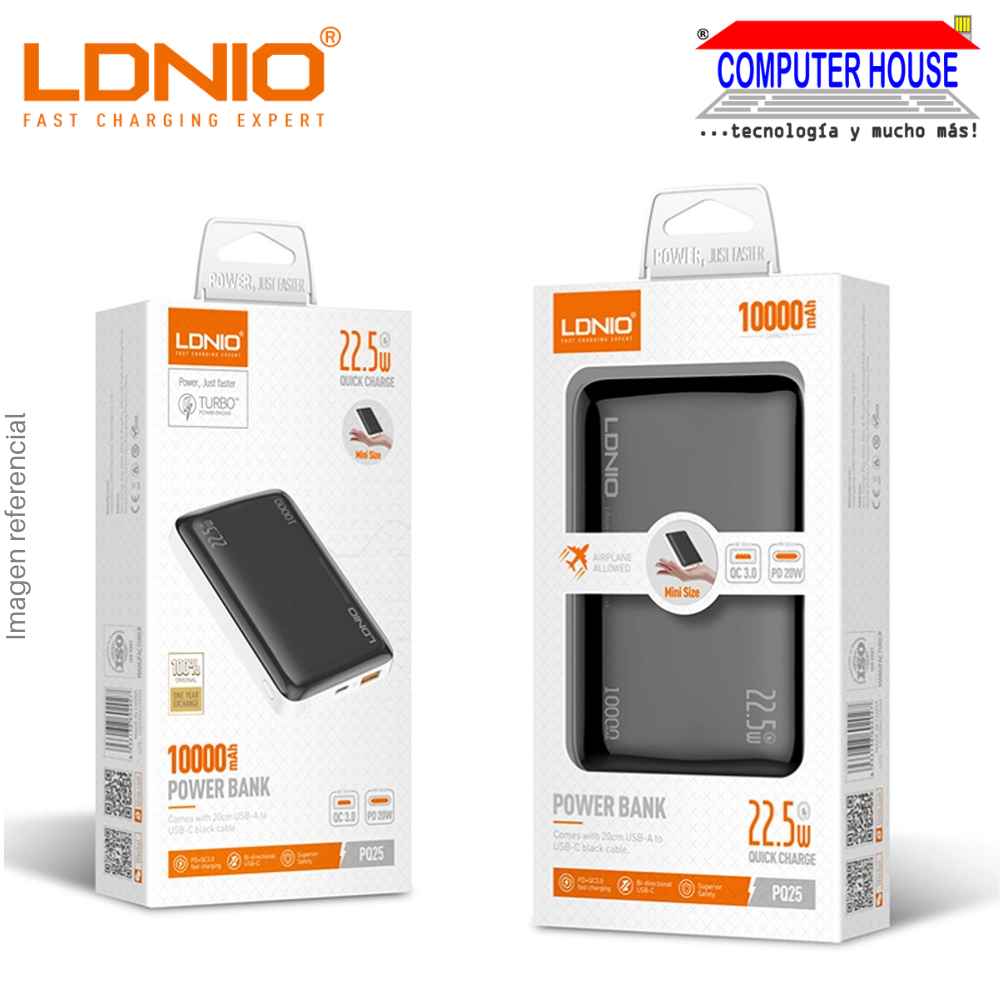 Power Bank LDNIO 10000 mAh PQ25 Fast Charge 22.5W - Black