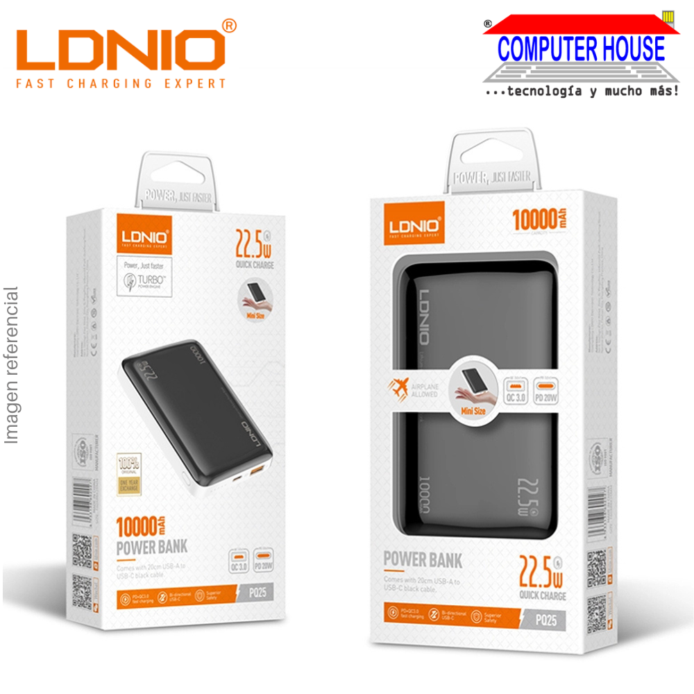 Power Bank LDNIO 10000 mAh PQ25 Carga rápida 22.5W - Negro