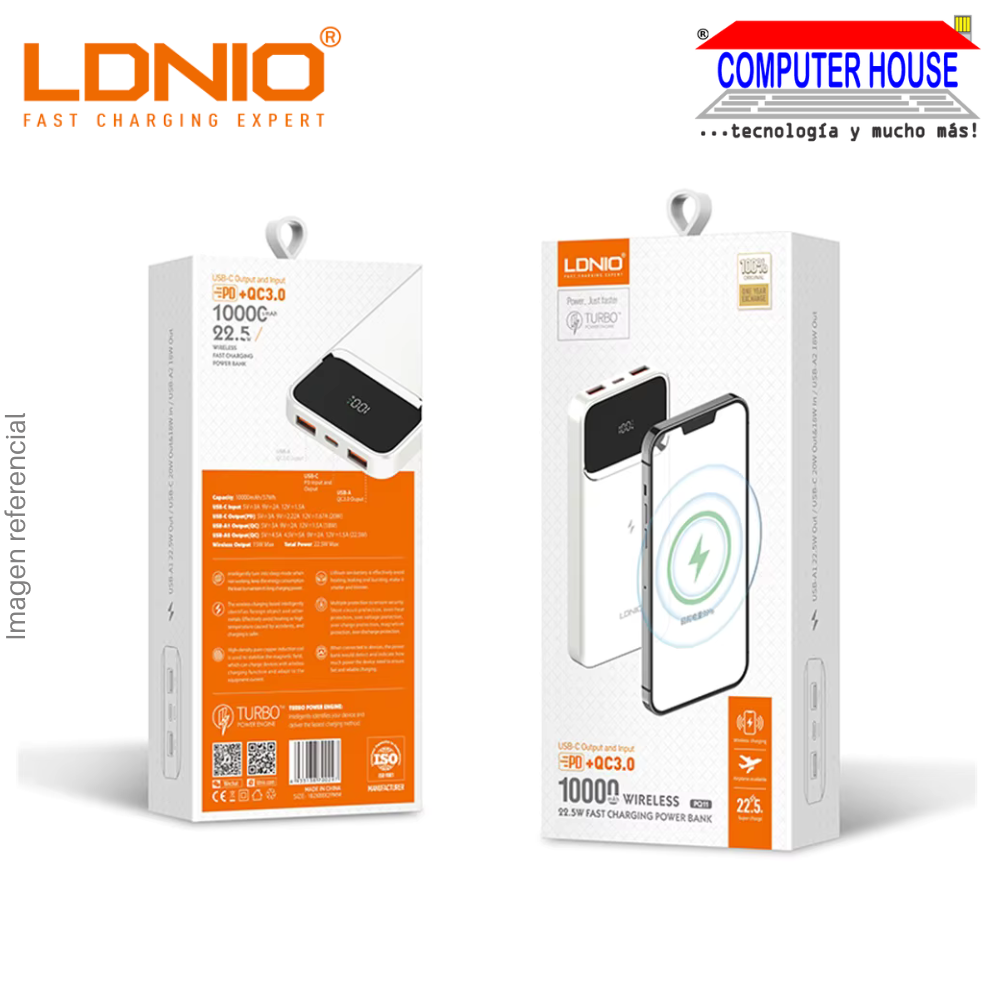 Power Bank LDNIO 10000 mAh PQ11 Wireless Charging 15W - White