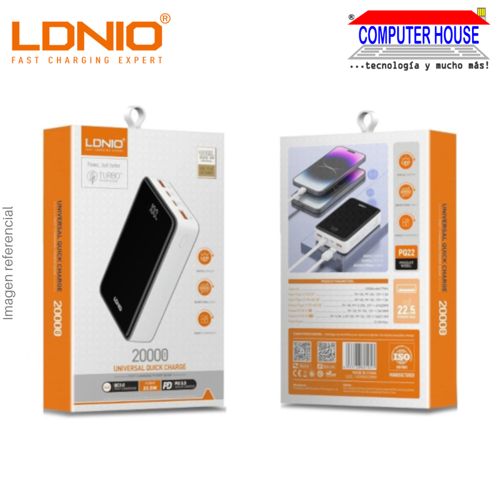 Power Bank LDNIO 20000 mAh PQ22 15W - Negro