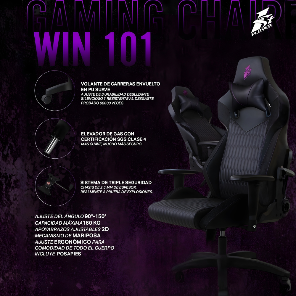 Silla Gamer WIN 101, Negro.